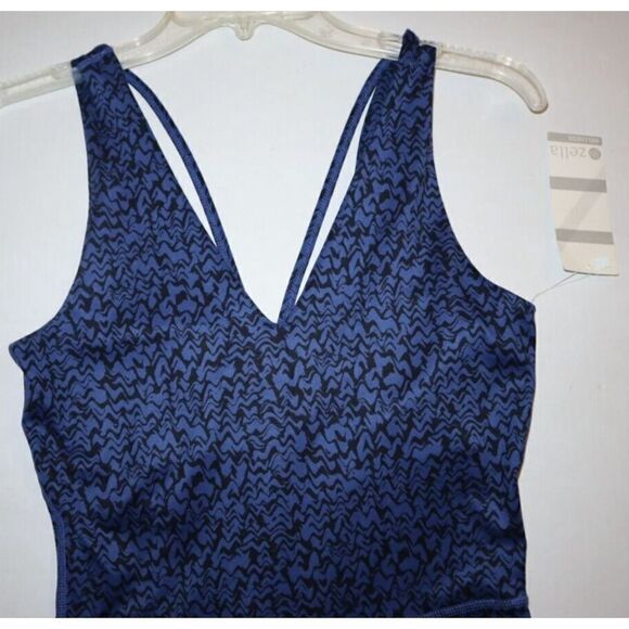 Zella Wellness Women's Sz S Wave Twilight Blue Print Bike Shorts Bodysuit - Picture 3 of 9